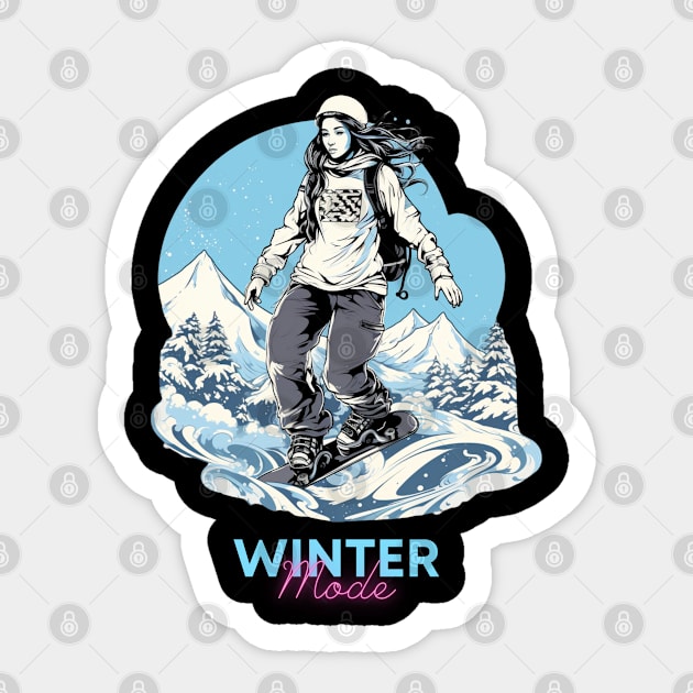 Winter Mode - Women's Snowboard Sticker by MaystarUniverse